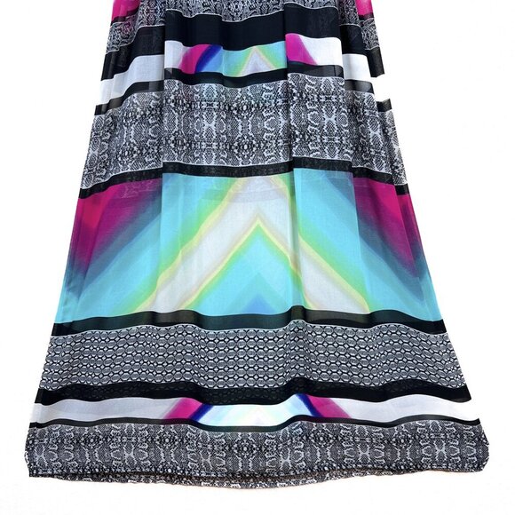 Bebe Strapless Tube Cutout Boho Sheer Maxi Dress Black Teal Pink Size XS/TP - Picture 4 of 6